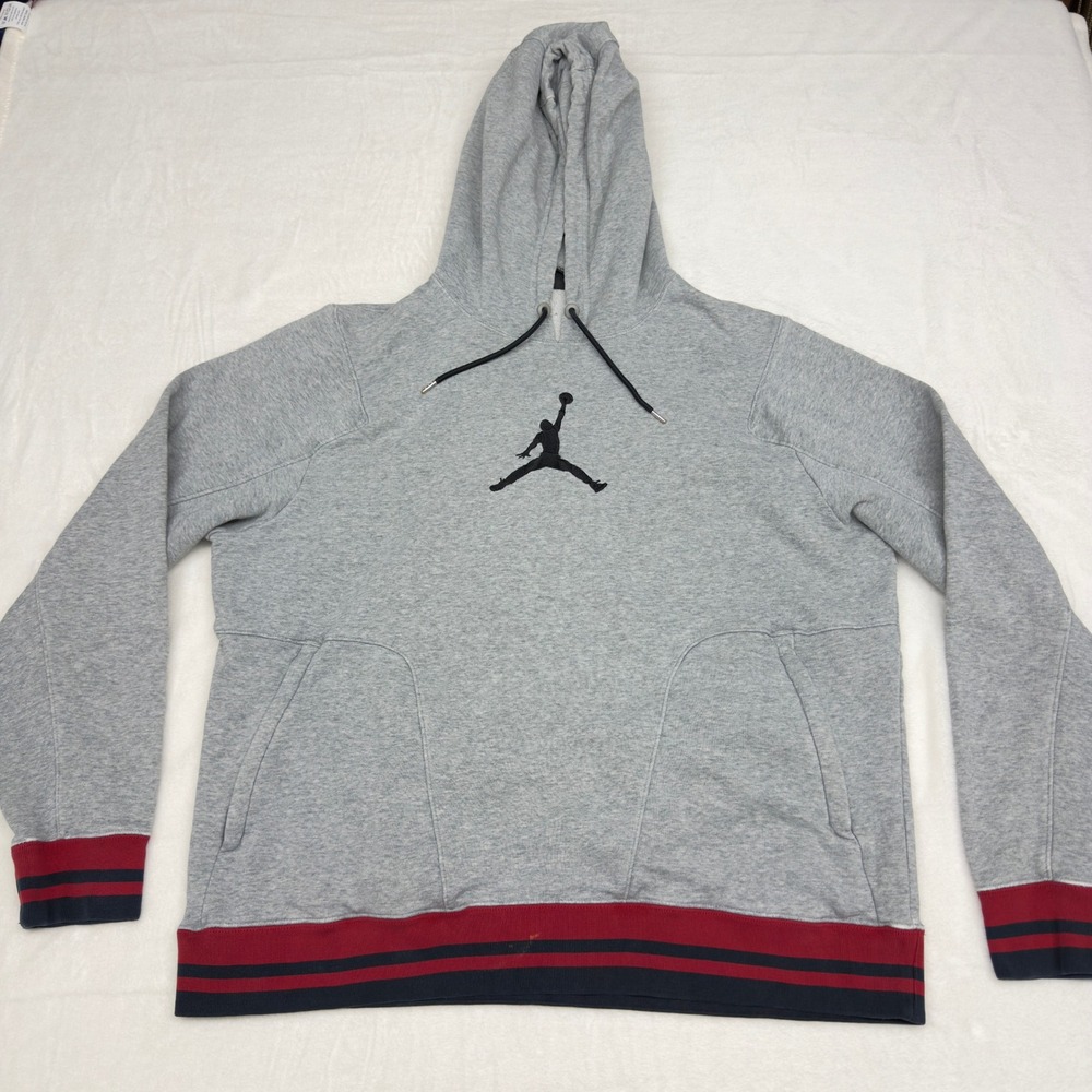 Air Jordan Hoodie Mens XL Heather Gray Embroidered Pullover Fleece Sweatshirt
